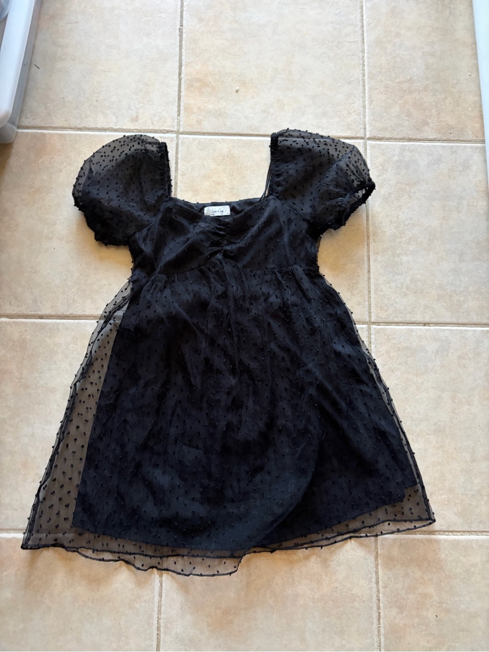 Sheer Swiss Dot Mini Dress - Black